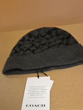 Coach Charcoal and Black Jacquard Knit Beanie
